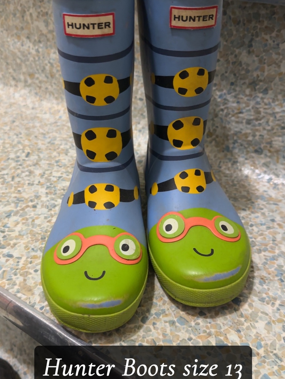 Hunter Kids Blue & Green Frog Rain Boots